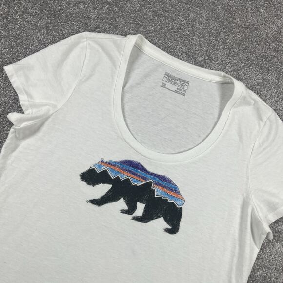 Patagonia T Shirt Womens Extra Small Slim Fit Bear Mountain Organic Cotton Blend - Picture 1 of 9